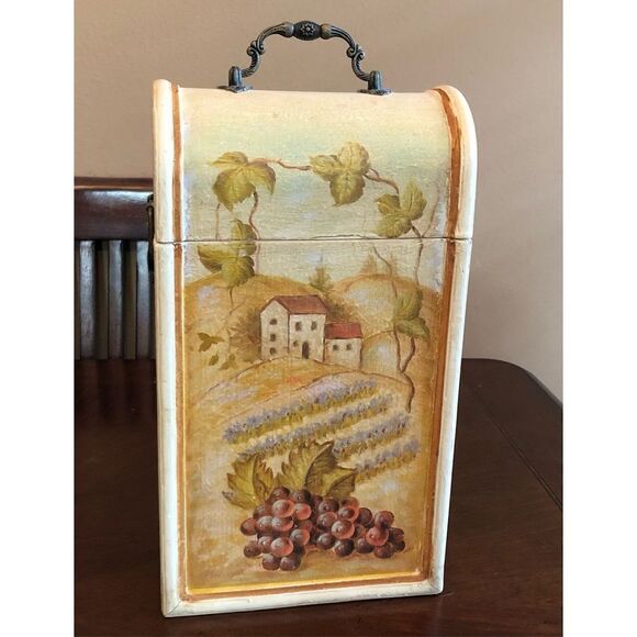 VINTAGE - Wood Decorative Double Bottle Wine Holder/Carrier w/Brass Hardware 🍷 - Picture 1 of 15